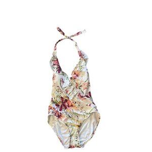 Carmen Marc Valvo Floral One-Piece Halter Swimsuit- Size 12 - Beach - Pool Party